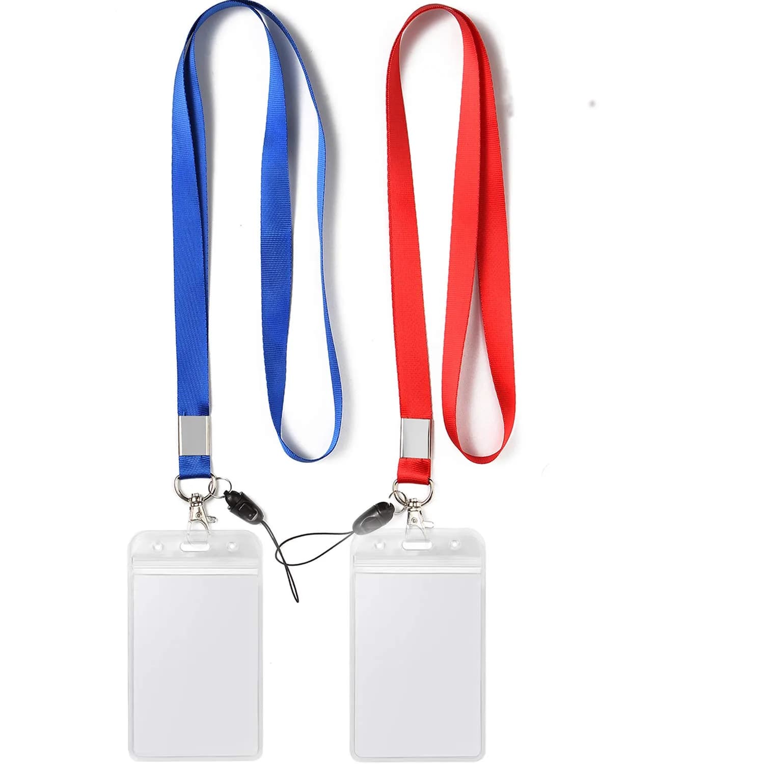YOUOWO 2 Pack Blue Red Lanyards with Vertical ID Badge Holders, 20.8cm (8.2in) Lanyard Length | Lightweight & Waterproof - main product image