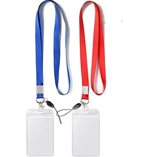 YOUOWO 2 Pack Blue Red Lanyards with Vertical ID Badge Holders, 20.8cm (8.2in) Lanyard Length | Lightweight & Waterproof thumbnail 1
