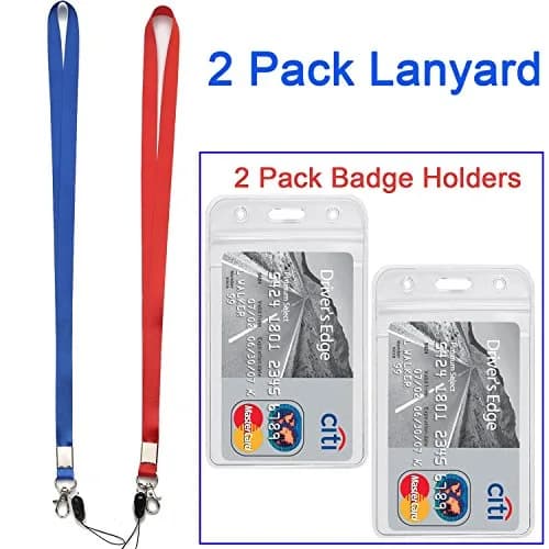 YOUOWO 2 Pack Blue Red Lanyards with Vertical ID Badge Holders, 20.8cm (8.2in) Lanyard Length | Lightweight & Waterproof thumbnail 2