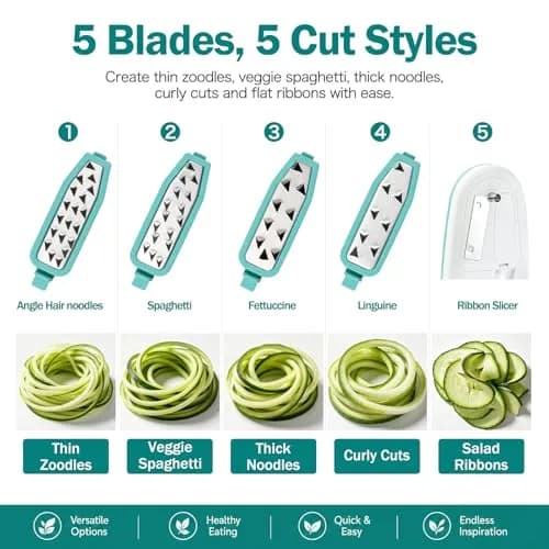Ourokhome Zucchini Noodle Maker Spiralizer 5 Blades | Vegetable Slicer for Veggie Noodles & Curly Chips thumbnail 4