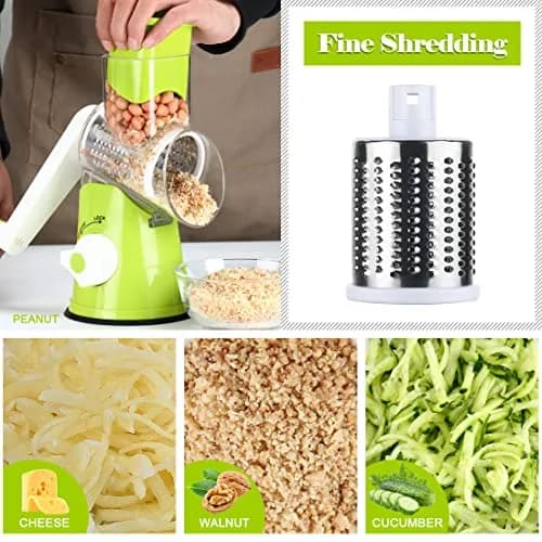 Ourokhome Rotary Cheese Grater Hand Crank | 3 Blades for Cheese, Vegetables & Nuts, Green thumbnail 4