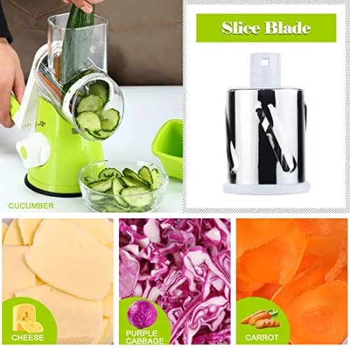 Ourokhome Rotary Cheese Grater Hand Crank | 3 Blades for Cheese, Vegetables & Nuts, Green thumbnail 5