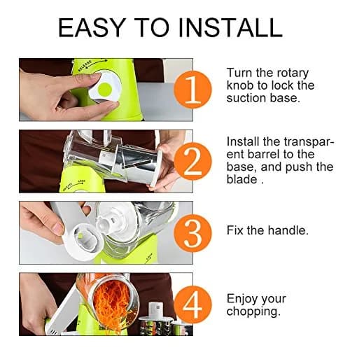 Ourokhome Rotary Cheese Grater Hand Crank | 3 Blades for Cheese, Vegetables & Nuts, Green thumbnail 6
