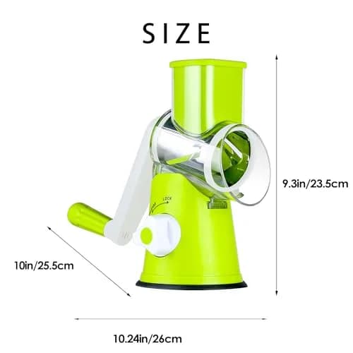 Ourokhome Rotary Cheese Grater Hand Crank | 3 Blades for Cheese, Vegetables & Nuts, Green thumbnail 8
