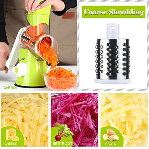 Ourokhome Rotary Cheese Grater Hand Crank | 3 Blades for Cheese, Vegetables & Nuts, Green thumbnail 3