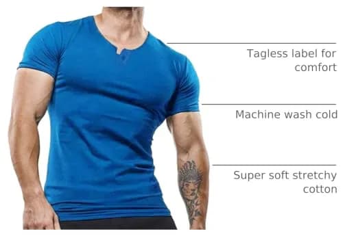 palglg Mens Short Sleeve Cotton Slim Fitted Sport Henley T-Shirt with Button Blue S | Soft, Stretchy Cotton, Casual & Athletic Fit thumbnail 4