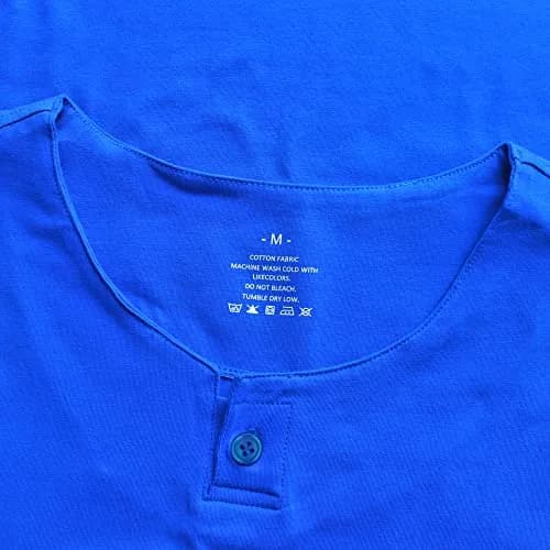 palglg Mens Short Sleeve Cotton Slim Fitted Sport Henley T-Shirt with Button Blue S | Soft, Stretchy Cotton, Casual & Athletic Fit thumbnail 2