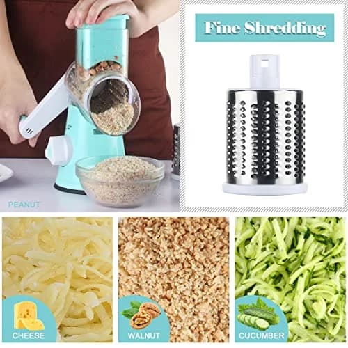 Ourokhome Rotary Cheese Grater Hand Crank | 3 Blades for Cheese & Vegetables, Blue thumbnail 4