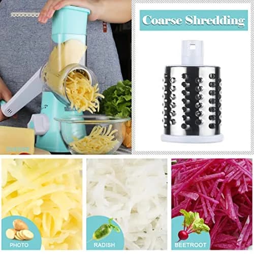Ourokhome Rotary Cheese Grater Hand Crank | 3 Blades for Cheese & Vegetables, Blue thumbnail 5