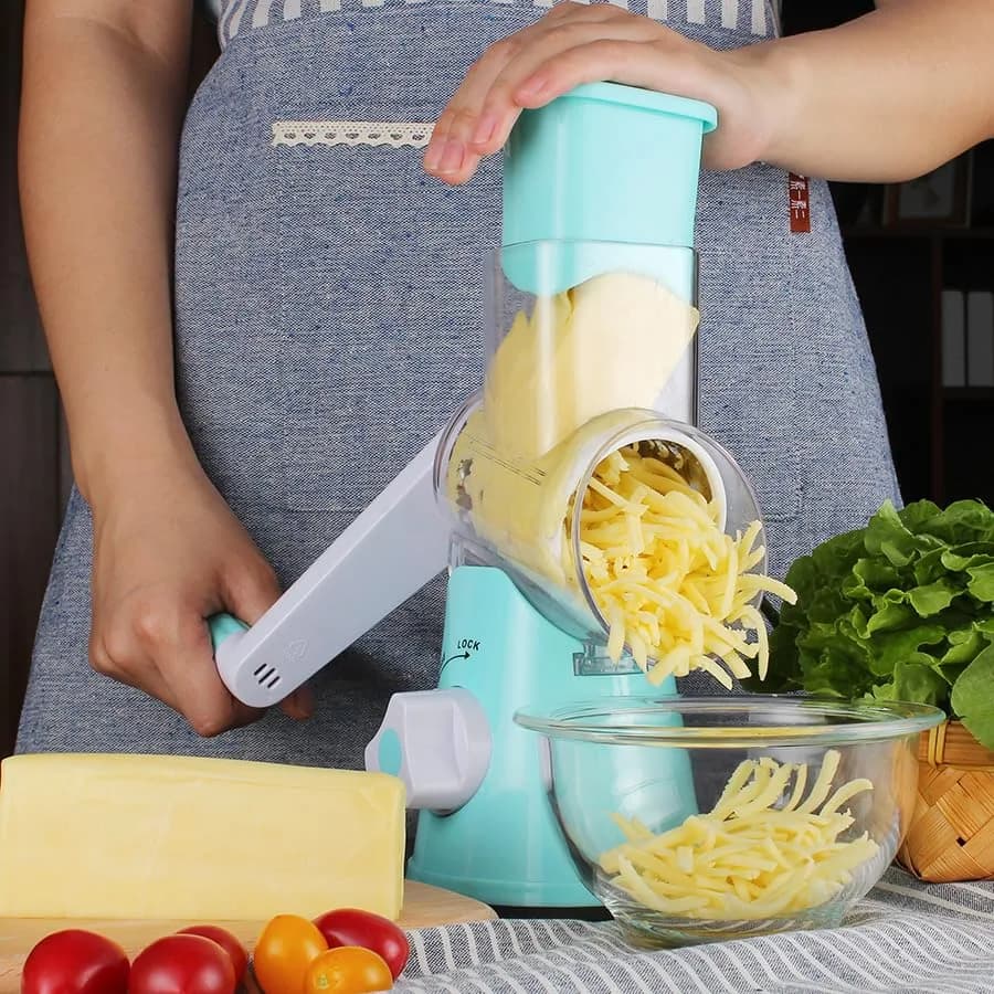 Ourokhome Rotary Cheese Grater Hand Crank | 3 Blades for Cheese & Vegetables, Blue thumbnail 10
