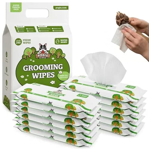 Pogi's Dog Grooming Wipes for Paws & Butt 240 Count | Green Tea Scent, Large 8 x 9 Inch, Hypoallergenic thumbnail 1