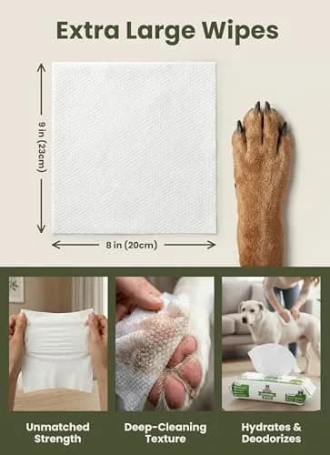 Pogi's Dog Grooming Wipes for Paws & Butt 240 Count | Green Tea Scent, Large 8 x 9 Inch, Hypoallergenic thumbnail 2