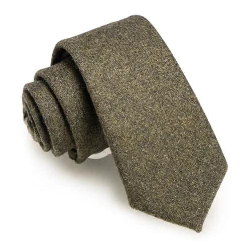 JEMYGINS 2.4" Skinny Tie 6cm (2.4") x 147cm (58") | Olive Green Cashmere Wool Blend Business Tie thumbnail 1