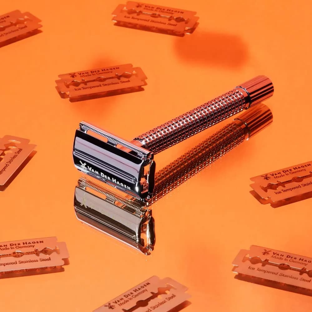 Van Der Hagen Safety Razor Kit 110MM | Heavy-Duty Chrome Handle, Easy Blade Replacement
