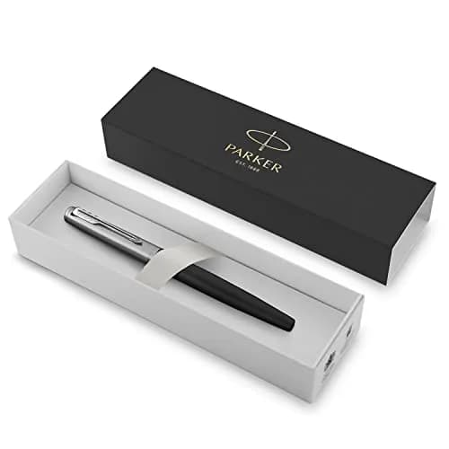 Parker Jotter Fountain Pen Black Stainless Steel Medium Nib Blue Ink | Iconic Design for Smooth Writing thumbnail 5