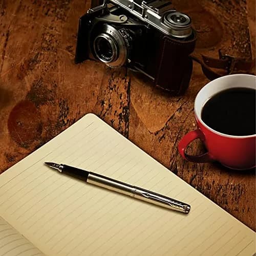Parker Jotter Fountain Pen Black Stainless Steel Medium Nib Blue Ink | Iconic Design for Smooth Writing thumbnail 7