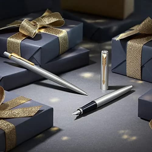 Parker Jotter Fountain Pen Black Stainless Steel Medium Nib Blue Ink | Iconic Design for Smooth Writing thumbnail 8