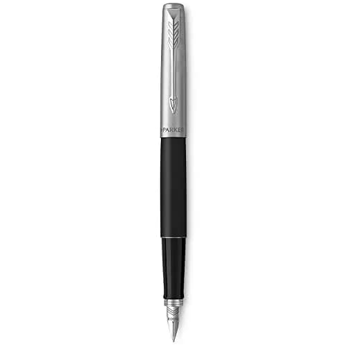 Parker Jotter Fountain Pen Black Stainless Steel Medium Nib Blue Ink | Iconic Design for Smooth Writing thumbnail 3