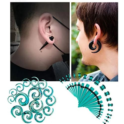 JDXN Acrylic Ear Stretching Kit 14G-00G | 52 Pieces Blue Tapers & Plugs thumbnail 5