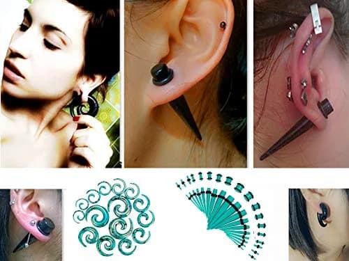 JDXN Acrylic Ear Stretching Kit 14G-00G | 52 Pieces Blue Tapers & Plugs thumbnail 6