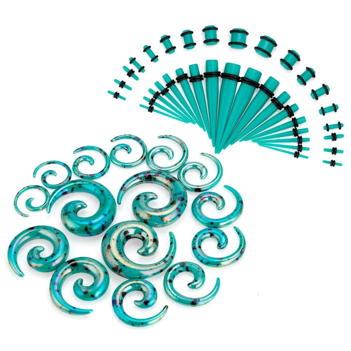 JDXN Acrylic Ear Stretching Kit 14G-00G | 52 Pieces Blue Tapers & Plugs - main product image