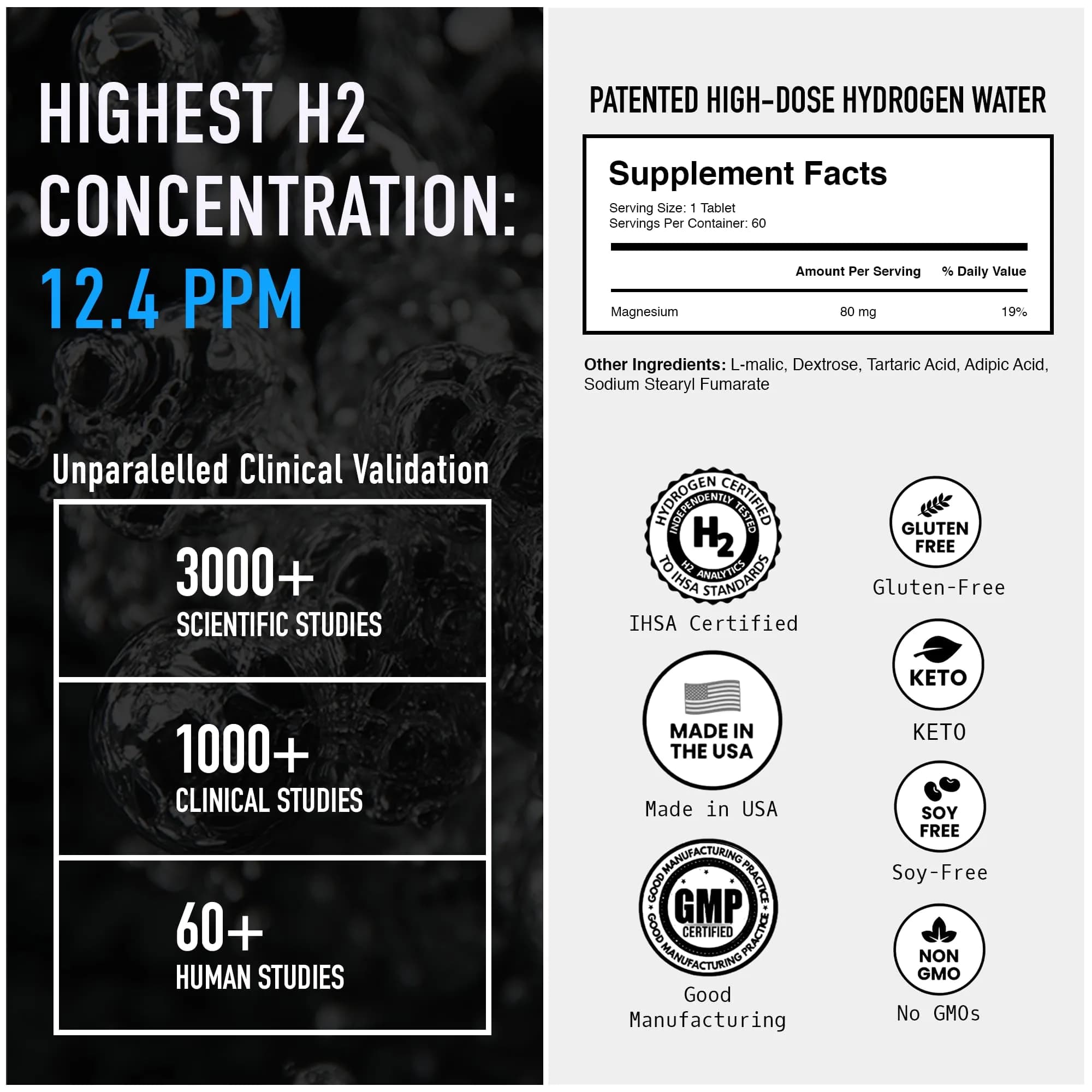 DRINK HRW Rejuvenation Molecular Hydrogen Water Tablets Unflavored, 60 Count | 12.4 ppm H2 + Magnesium, Supports Energy, Recovery & Cognitive Function - view 2