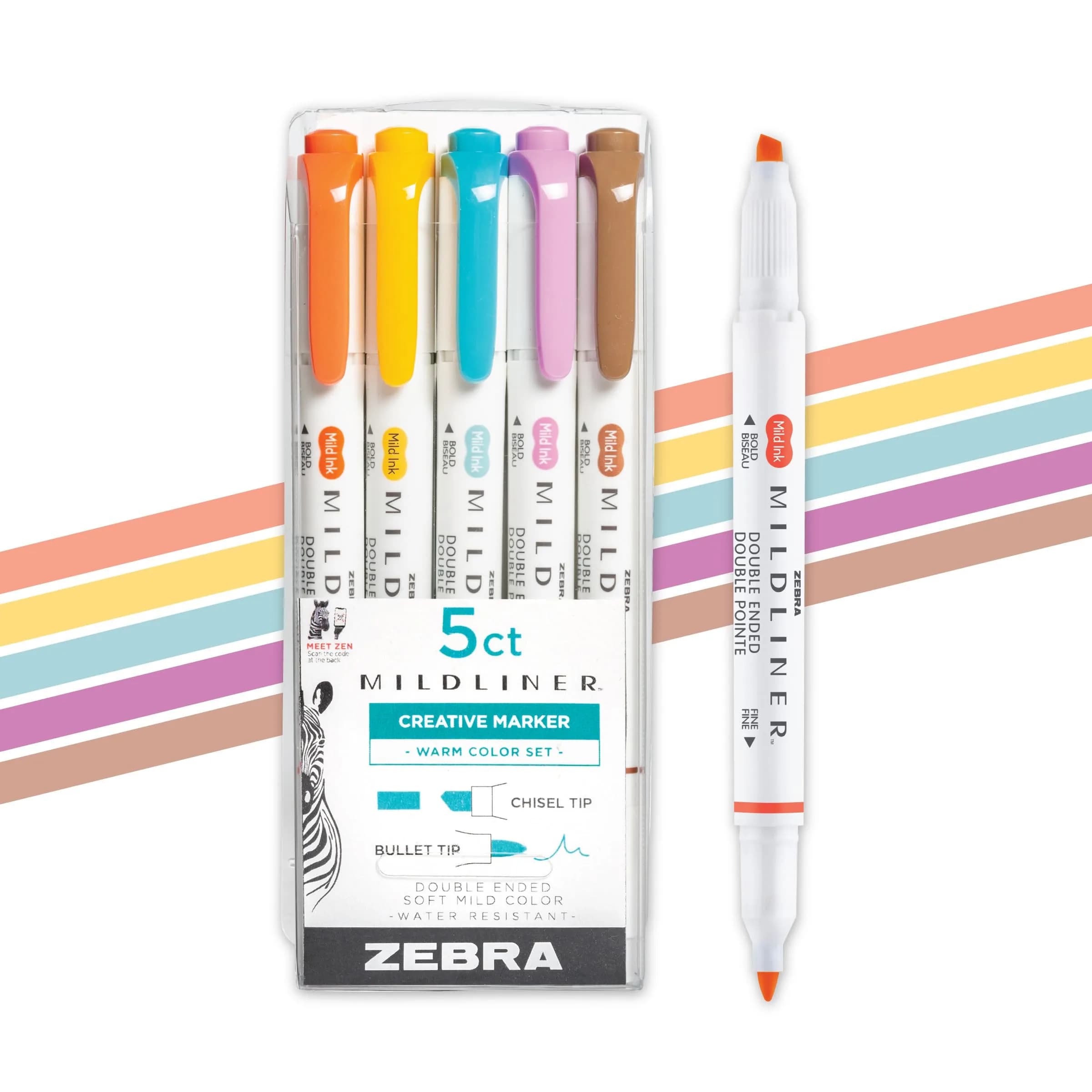 Zebra Pen Mildliner Highlighters Warm Colors Dual Tip 5-Pack | Smooth Ink Flow for Students & Office - main product image