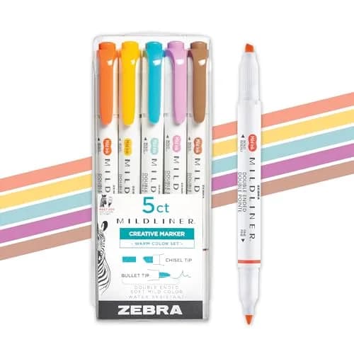 Zebra Pen Mildliner Highlighters Warm Colors Dual Tip 5-Pack | Smooth Ink Flow for Students & Office thumbnail 1