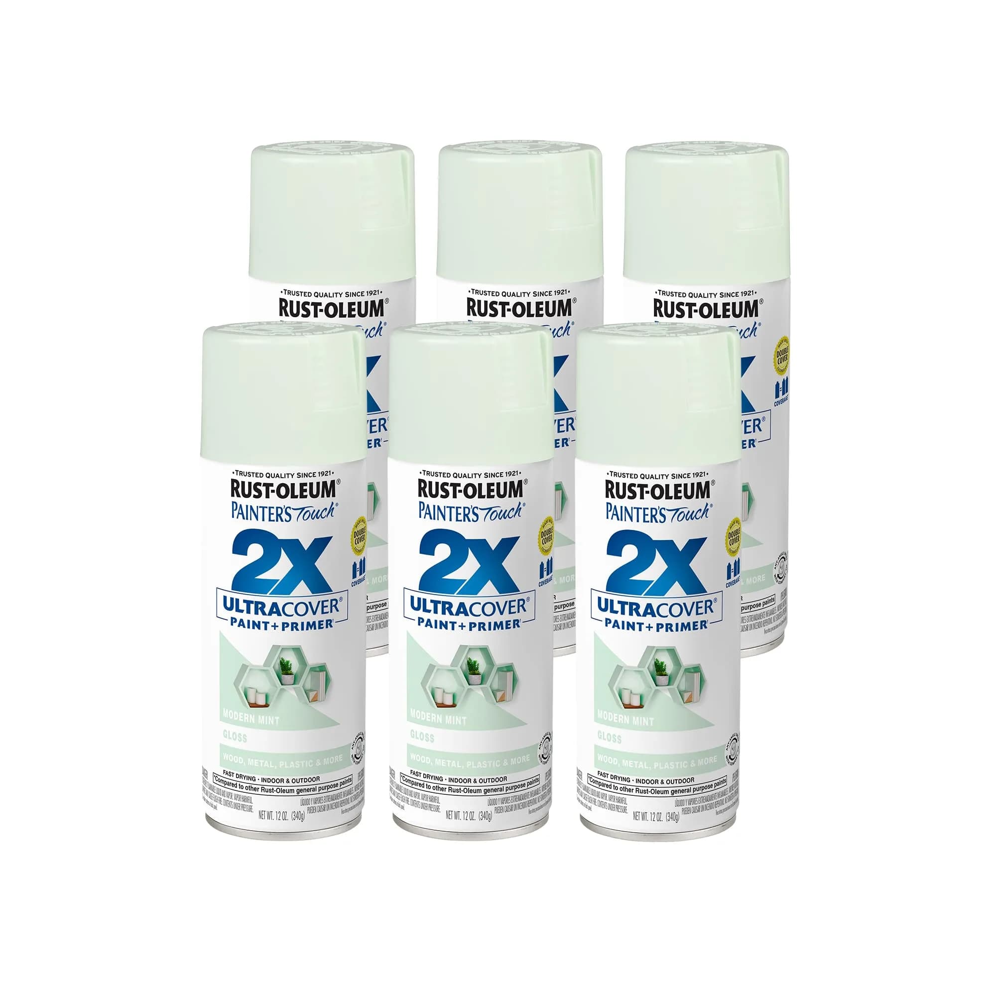 Rust-Oleum Painter's Touch 2X Ultra Cover Spray Paint, Gloss Modern Mint, 12 Oz (Pack of 6) - main product image