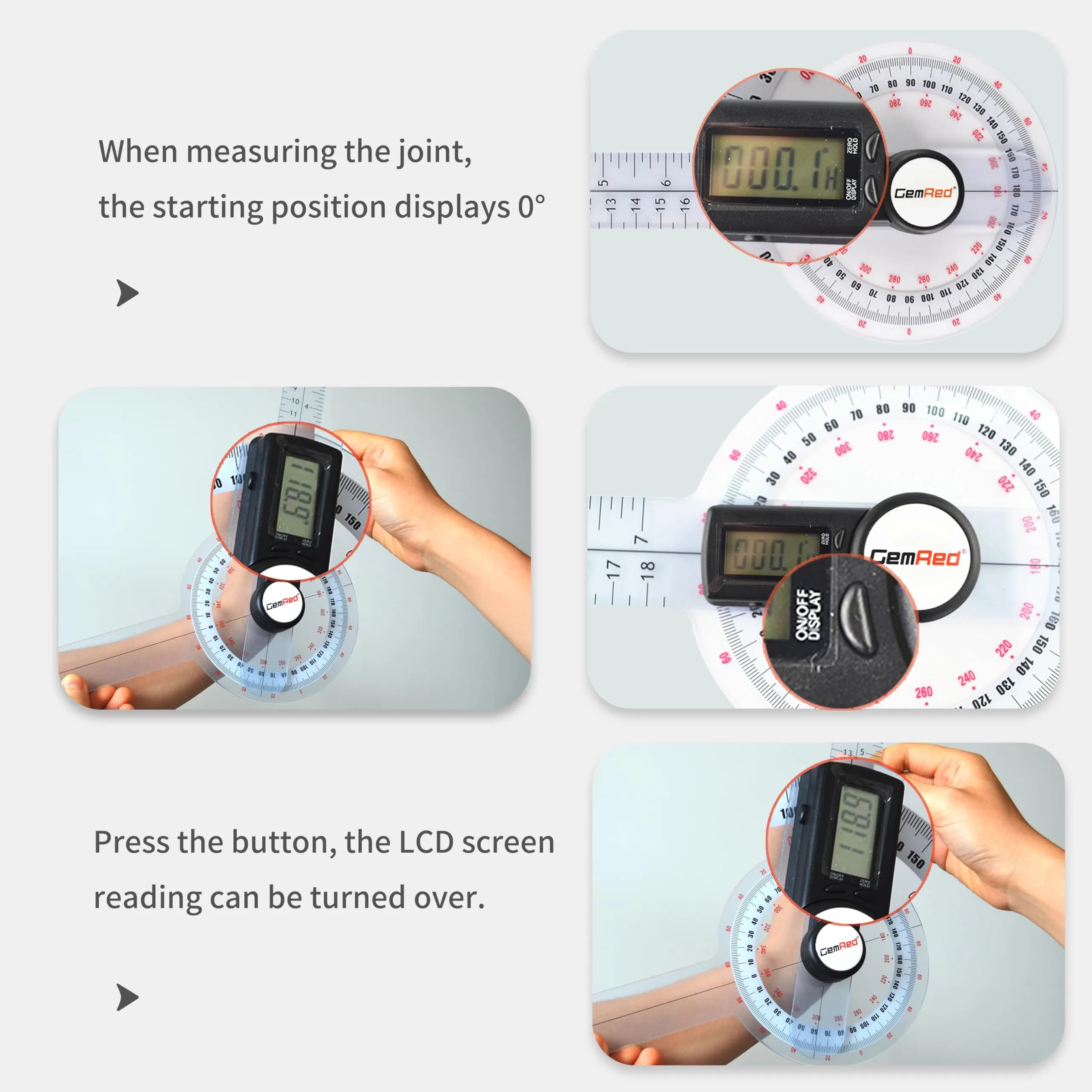 GemRed 12-Inch Digital Goniometer 300mm (11.81 inches) | Accurate Joint ROM Measurement Tool - view 8