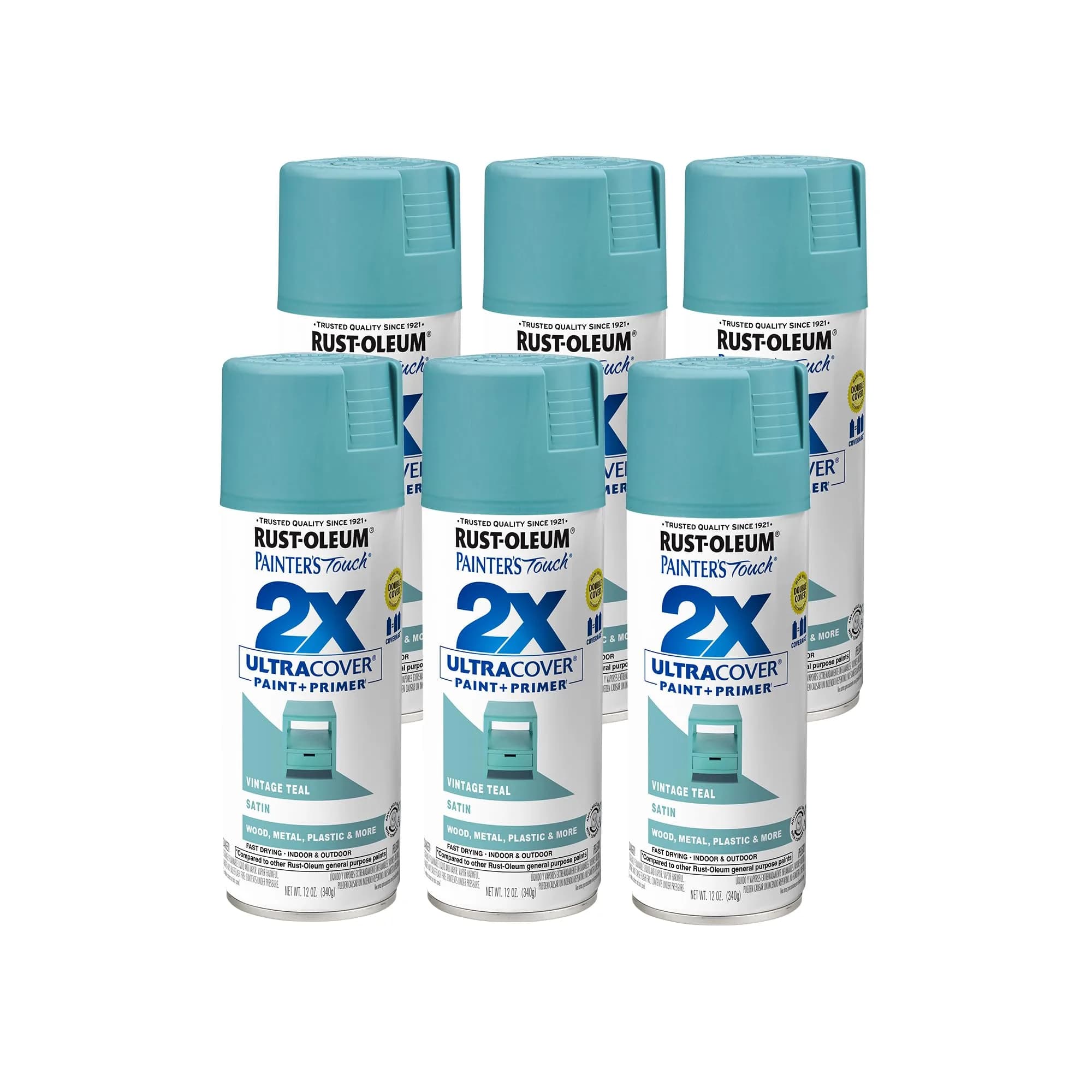 Rust-Oleum Painter's Touch 2X Satin Vintage Teal Spray Paint, 340g (12 Oz) - main product image
