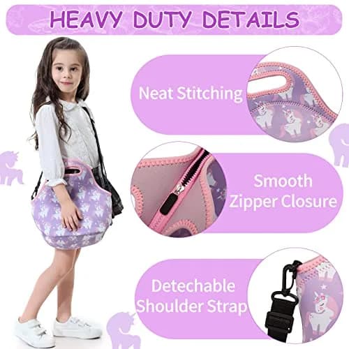 VASCHY Insulated Lunch Bag for Children 29x15x30cm Unicorn | Waterproof Neoprene Thermal Tote thumbnail 4