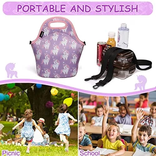 VASCHY Insulated Lunch Bag for Children 29x15x30cm Unicorn | Waterproof Neoprene Thermal Tote thumbnail 7