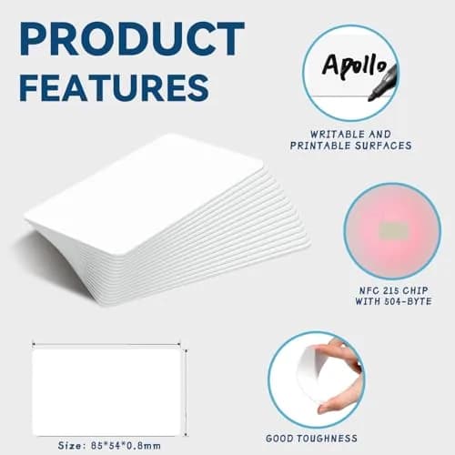 Timeskey NFC Inkjet NFC Cards 20pcs | NTAG215 Chip, Printable, Glossy Finish, PVC, Rectangular (85×54mm) thumbnail 2
