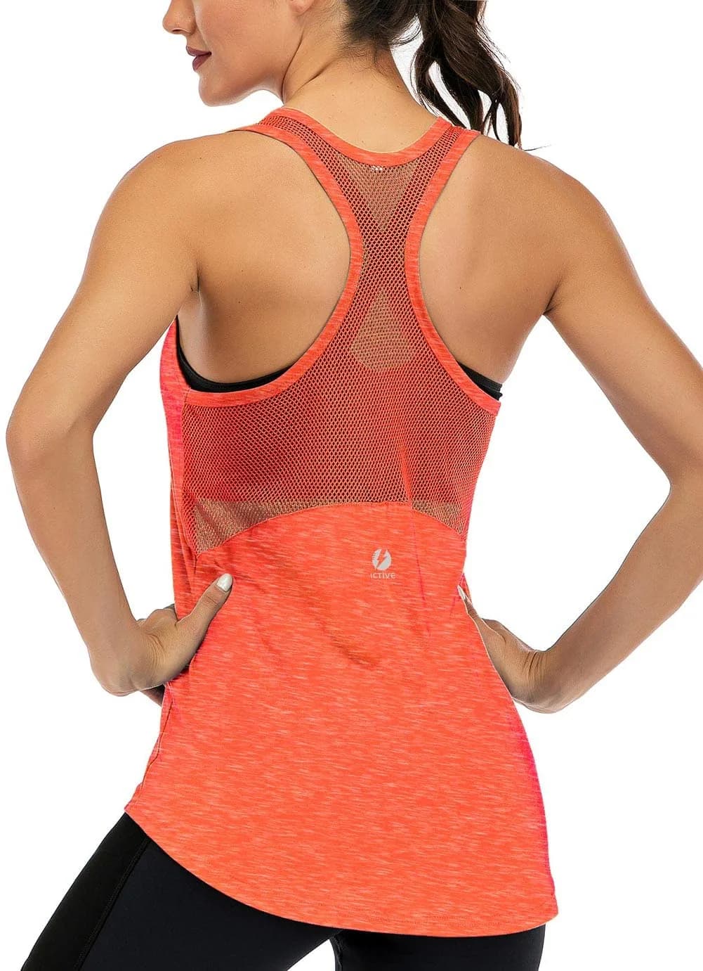 Fihapyli Sleeveless Yoga Tank Top for Women Mesh Racerback Backless Neon Orange | Breathable & Quick Dry Activewear