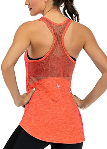Fihapyli Sleeveless Yoga Tank Top for Women Mesh Racerback Backless Neon Orange | Breathable & Quick Dry Activewear thumbnail 1
