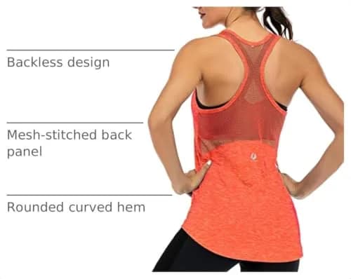 Fihapyli Sleeveless Yoga Tank Top for Women Mesh Racerback Backless Neon Orange | Breathable & Quick Dry Activewear thumbnail 4