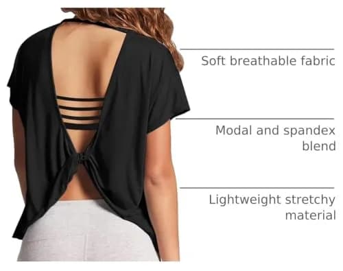 Mippo Womens Open Back Workout Tops Short Sleeve Athletic Gym T Shirts | Breathable, Soft, Stylish Fit for Yoga & Casual Wear thumbnail 4