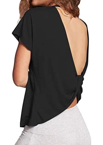 Mippo Womens Open Back Workout Tops Short Sleeve Athletic Gym T Shirts | Breathable, Soft, Stylish Fit for Yoga & Casual Wear thumbnail 3