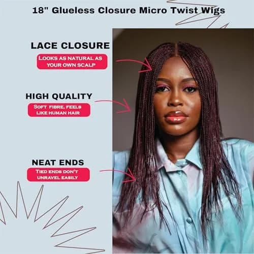Wow Braids Twisted Wigs, Micro Million Twist Wig - Color 1/35 Mix - 18 Inches | Realistic Braided Style for Black Women thumbnail 2