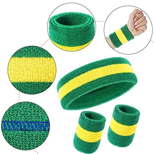 Willbond 3 Pcs Striped Sweatbands Set for Men | Breathable Moisture Wicking Athletic Cotton Sports Sweat Bands thumbnail 2