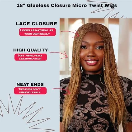 Wow Braids Micro Twist Wigs, 18 Inch Synthetic Braided Wig for Black Women, Color 27 thumbnail 2
