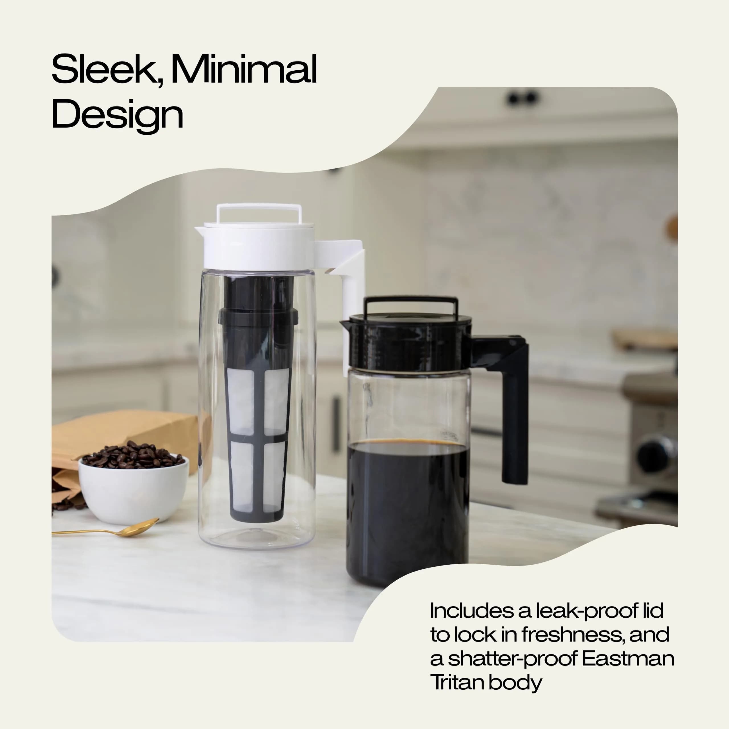 Takeya Deluxe Cold Brew Coffee Maker 1.89 L (2 qt) Black | Shatter-Proof Tritan Pitcher with Fine-Mesh Filter - view 5