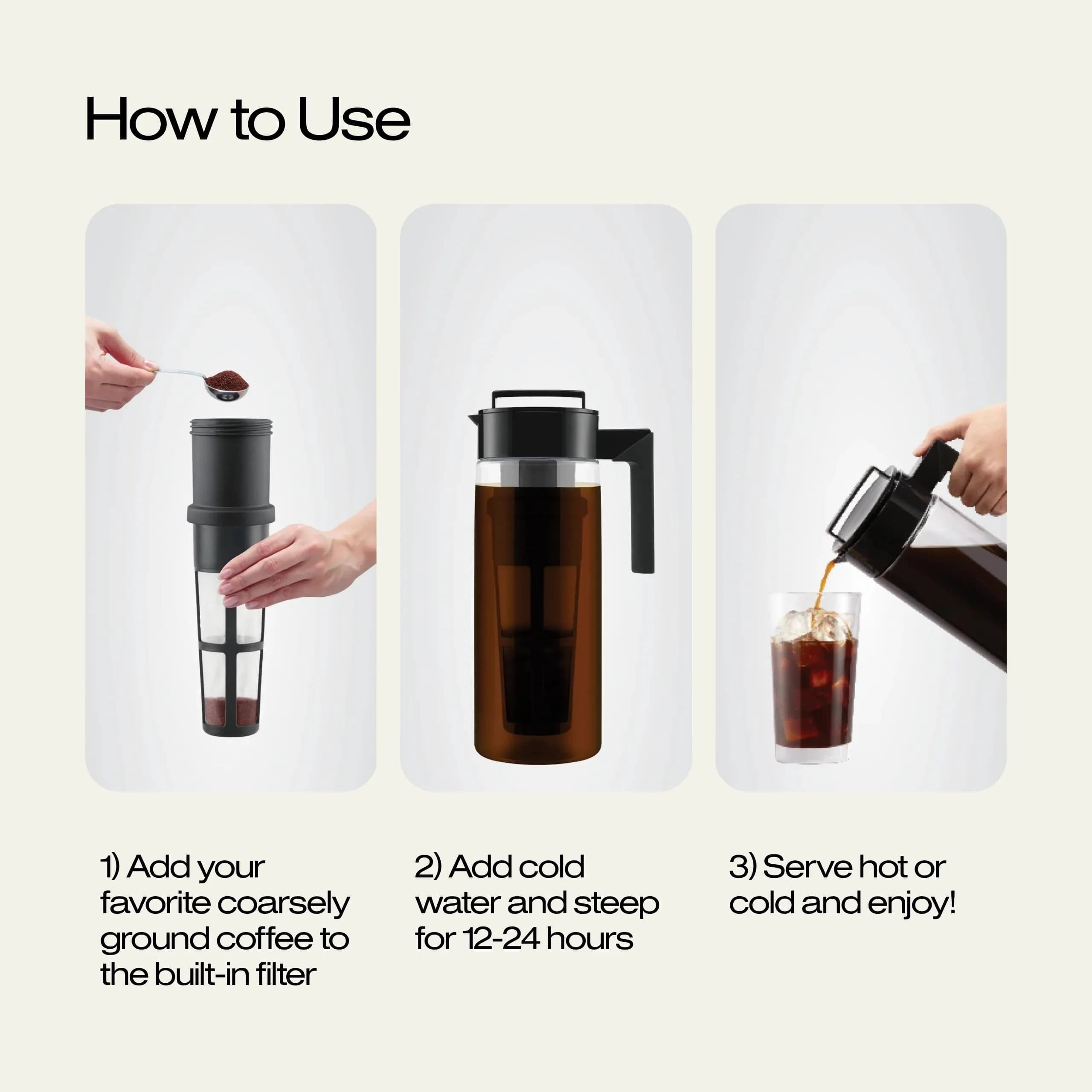 Takeya Deluxe Cold Brew Coffee Maker 1.89 L (2 qt) Black | Shatter-Proof Tritan Pitcher with Fine-Mesh Filter - view 6