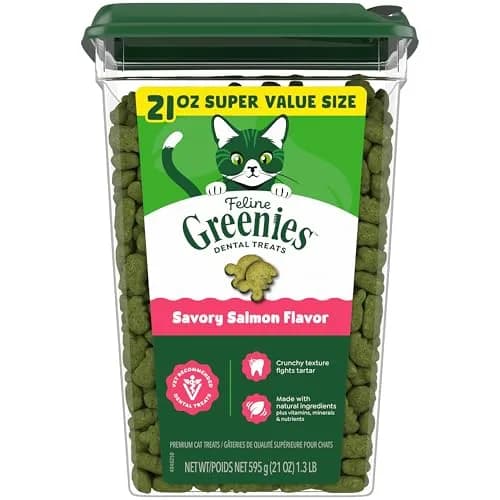 Greenies Feline Natural Crunchy Dental Cat Treats Salmon Flavor 21 oz (595 g) | Vet-Recommended Oral Care thumbnail 1