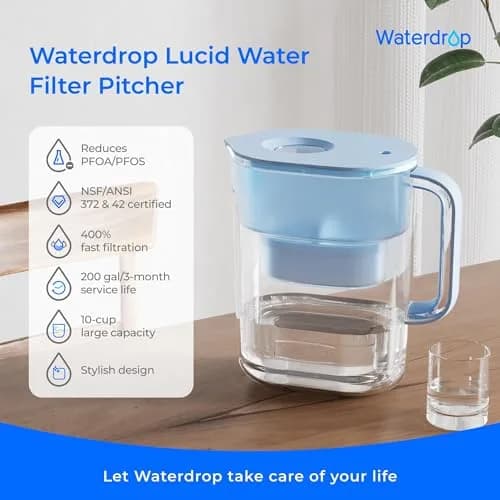 Waterdrop Lucid Water Filter Pitcher 2.4L (10-Cup) | NSF Certified, 200-Gallon Long-Life Filter thumbnail 2