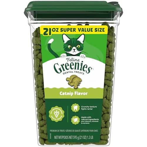 Greenies Feline Veterinarian-Recommended Dental Cat Treats, Catnip Flavor, 1.31 lb (594 g) Tub | Clinically Proven Oral Care — Catnip