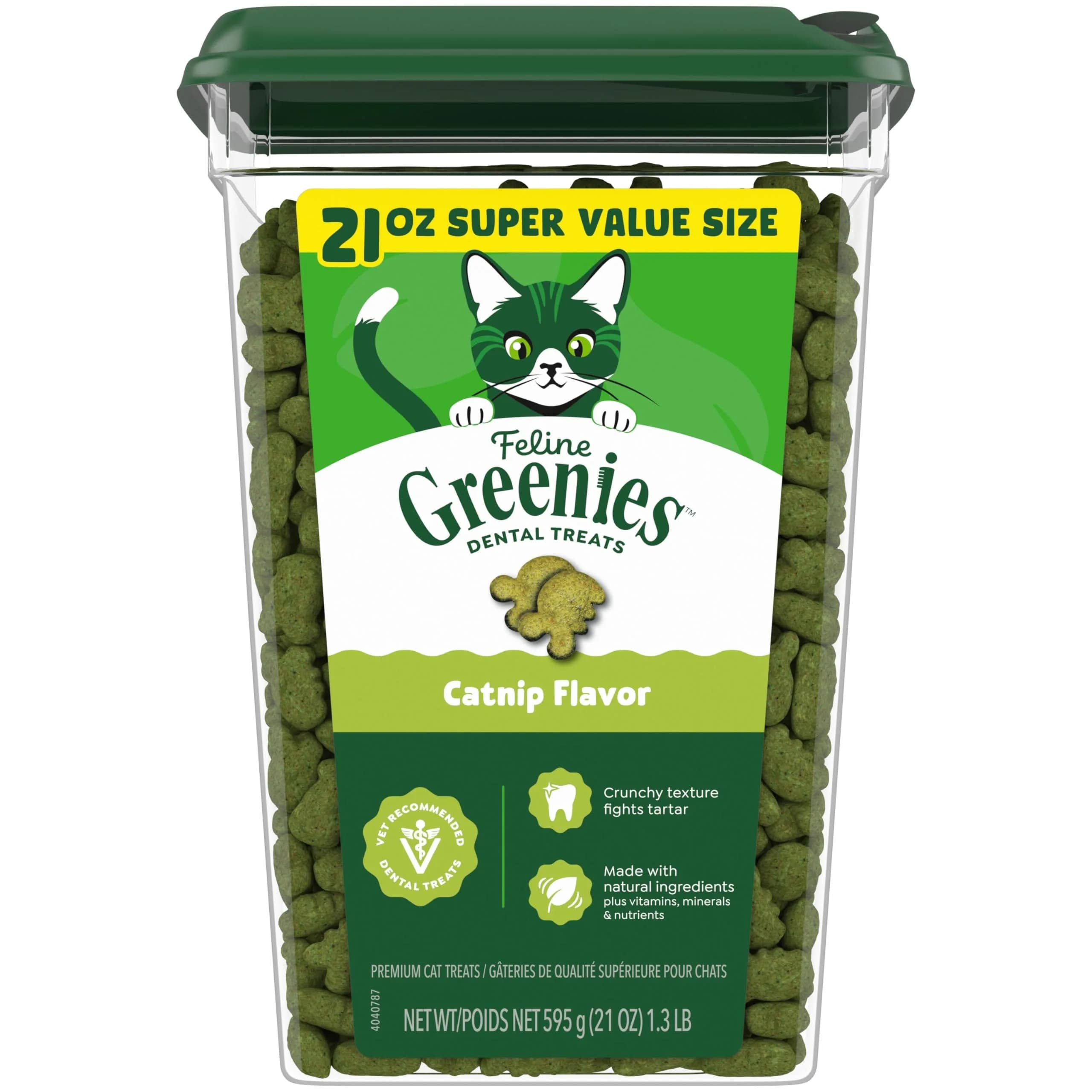 Greenies Feline Veterinarian-Recommended Dental Cat Treats, Catnip Flavor, 1.31 lb (594 g) Tub | Clinically Proven Oral Care - main product image