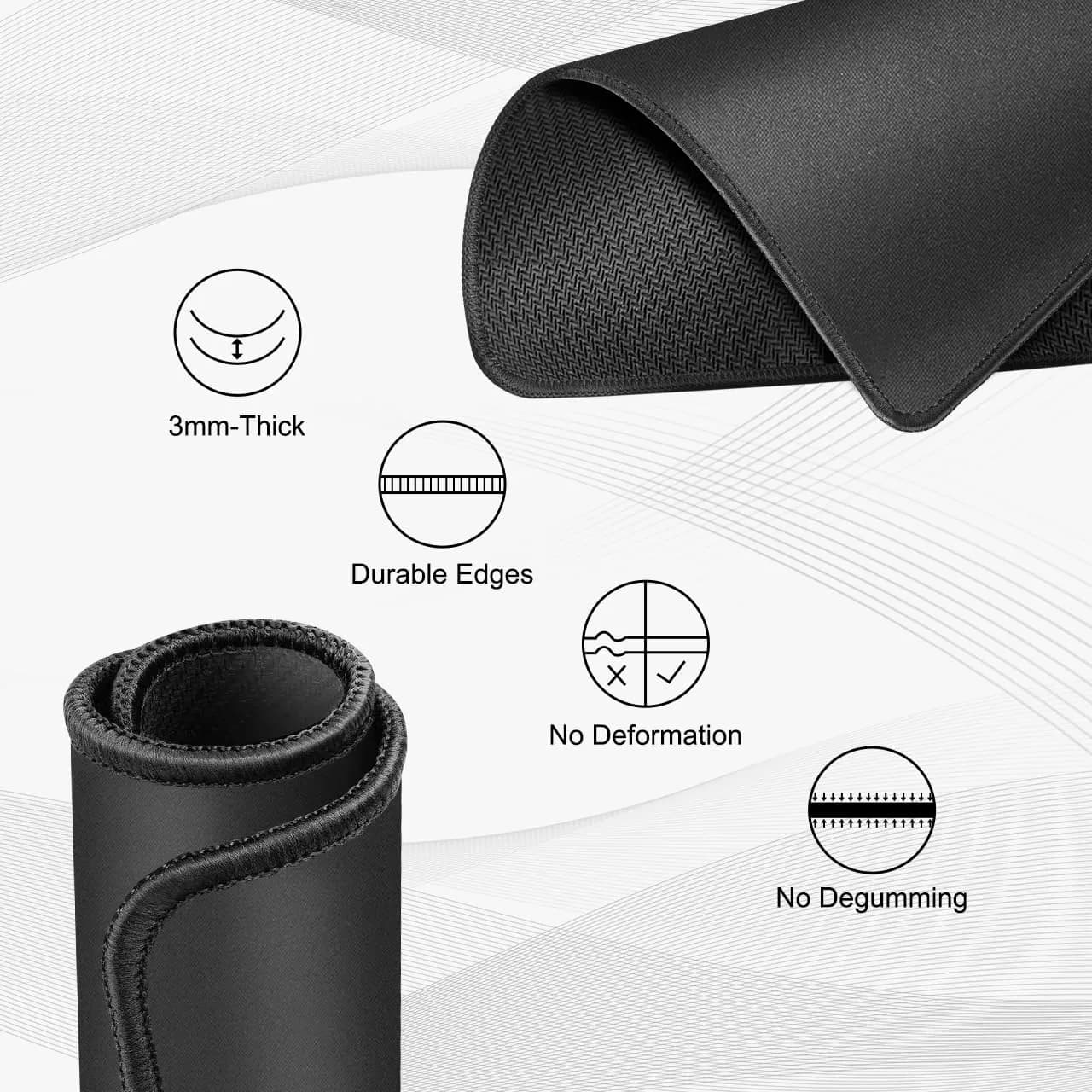 JIKIOU Black 3 Pack Mouse Pad with Stitched Edge, Comfortable Cloth Surface, Non-Slip Rubber Base (10.2x8.3inch) - view 3