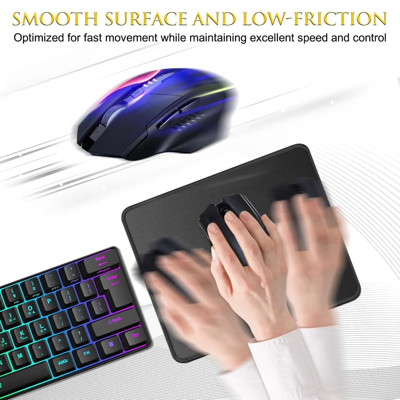 JIKIOU Black 3 Pack Mouse Pad with Stitched Edge, Comfortable Cloth Surface, Non-Slip Rubber Base (10.2x8.3inch) - view 4